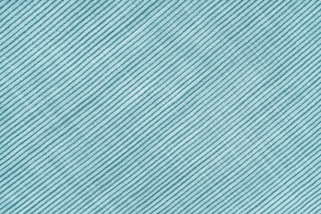 Natural linen texture as background, turquoise cotton fabric with diagonal line striped pattern,...
