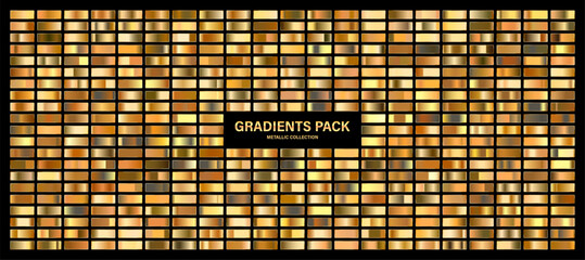 Bronze, copper orange glossy gradient, metal foil texture. Color swatch set. Collection of high quality gradients. Shiny metallic background. Design element. Vector illustration