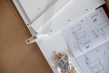 Instructions for assembling furniture with all existing individual parts. Assembly of furniture.