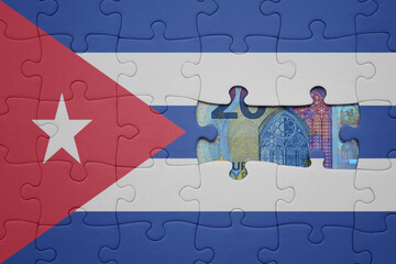 puzzle with the national flag of cuba and euro banknote. finance concept