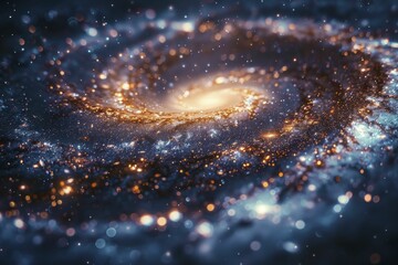 A swirling galaxy model, cosmic colors, and alive stars against a black backdrop bring cosmic wonder. - obrazy, fototapety, plakaty