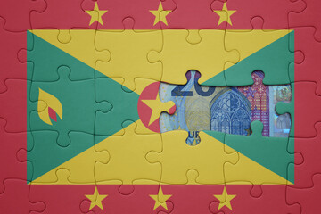 Fototapeta na wymiar puzzle with the national flag of grenada and euro banknote. finance concept