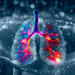 Human body x-ray view of lungs and trachea, lung infection. Pneumonia. ai generative