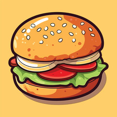 Vector isolated delicious hamburger cartoon  isolated on background