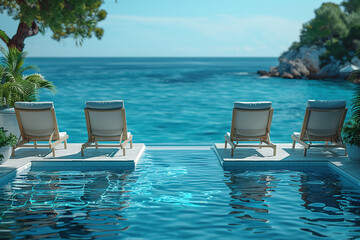 Serene infinity pool overlooking tranquil blue ocean Generative AI image