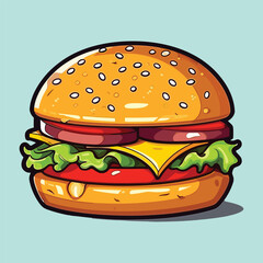 Vector isolated delicious hamburger cartoon  isolated on background