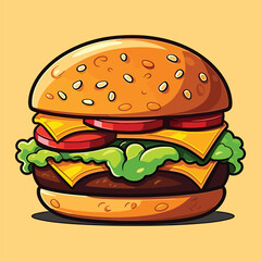 Vector isolated delicious hamburger cartoon  isolated on background