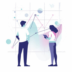 Two people looking at a graph, cartoon