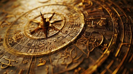 An intricate antique sun compass with detailed engravings - obrazy, fototapety, plakaty