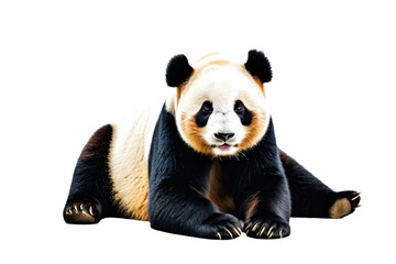 Giant panda bear standing, exuding joy, full body in high-key lighting, isolated against a pure...