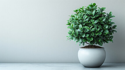 Vibrant Green Plant in White Ceramic Pot on Light Background