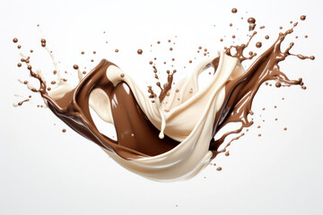 Splash mix of milk and liquid chocolate on a light background with space for your text
