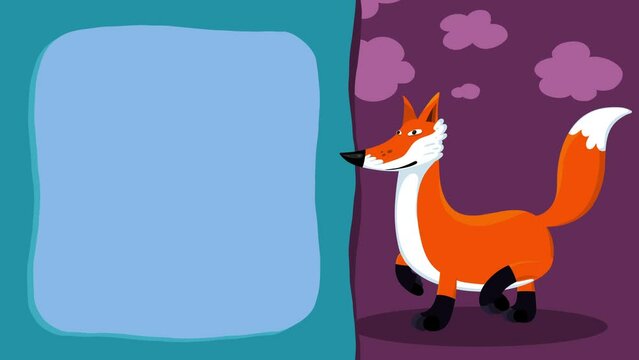 Cartoon character fox red ginger animal walking intro animation. Cute intro frame included  for titles.