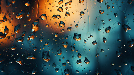 rain drops on the window, Photo full frame shot of illuminated lighting equipment seen through wet glass window

