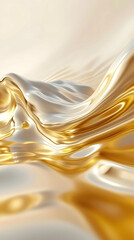 A captivating display of sparkling white and golden liquid flowing in intricate waves on a radiant abstract background.