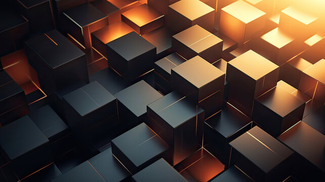 Cubes as the background, the interplay of light and shadow, depth and visual interest Ai Generative