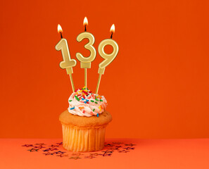 Number 139 candle - Birthday card design in orange background