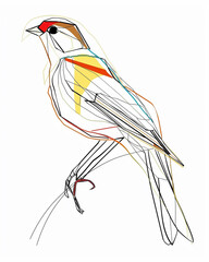 Bright and Lively Bird Sketch, Abstract Avian Illustration in Color