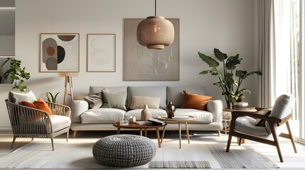 living room with yellow sofa