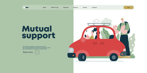 Mutual Support: Assistance in parking the car -modern flat vector concept illustration of man assisting woman with parallel parking A metaphor of voluntary collaborative exchanges of resource, service