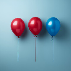 photo of 3 balloons in a row on a blue background