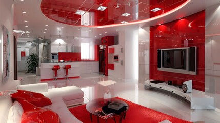 modern red living room concept