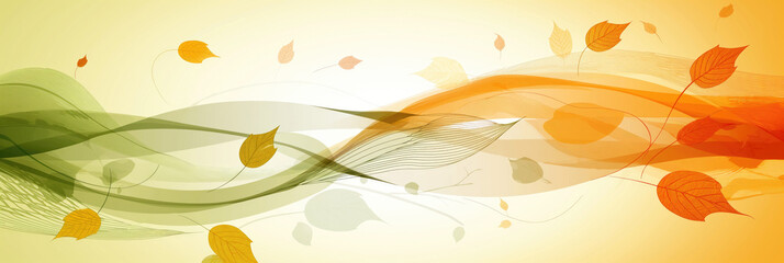 Decorative spiral and yellow leaves. Abstract banner