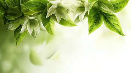 Fototapeta premium Banner with illustration of green leaves on top