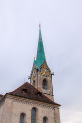 Fototapeta premium Zurich, Switzerland. Fraumunster Church in gloomy weather. 