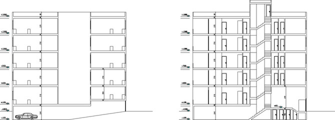 Vector sketch design illustration of a section of a multi-storey apartment building