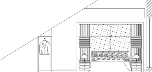 Vector sketch design illustration of bedroom interior drawing