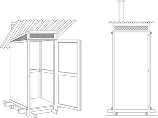 Vector sketch design illustration of detailed drawing of portable bathroom technique