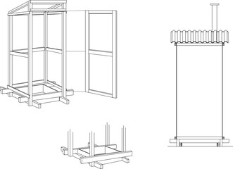 Vector sketch design illustration of detailed drawing of portable bathroom technique