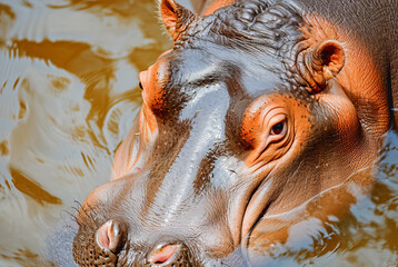 Fototapeta premium Hippopotamus amphibius in river, World Wildlife Day, March 