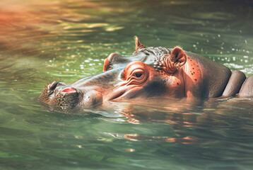 Fototapeta premium Hippopotamus amphibius in river, World Wildlife Day, March 