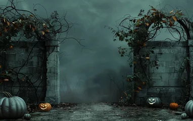 Cercles muraux Crâne aquarelle Pumpkin halloween theme background. copy text space.