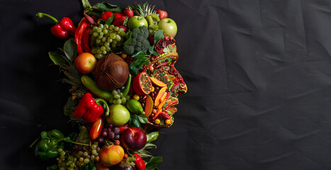 Behold, a human figure sculpted from an assortment of colorful fruits and vegetables, symbolizing...