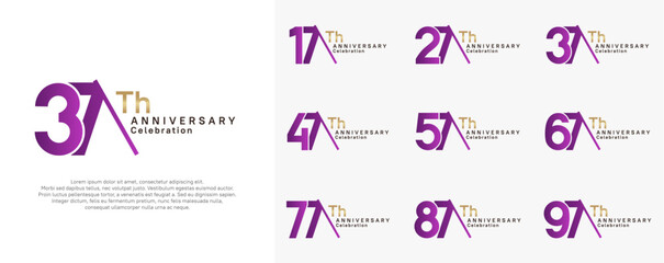 anniversary logotype vector set. purple and gold color with slash for celebration day