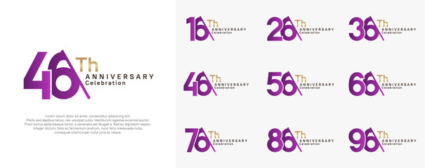 anniversary logotype vector set. purple and gold color with slash for celebration day