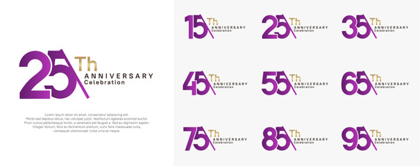 anniversary logotype vector set. purple and gold color with slash for celebration day