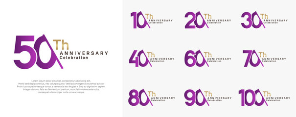 anniversary logotype vector set. purple and gold color with slash for celebration day