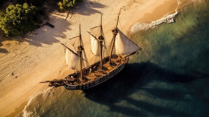 Aerial view photo taken with a sailing ship drone