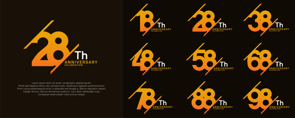 anniversary vector set with orange color and slash for celebration purpose