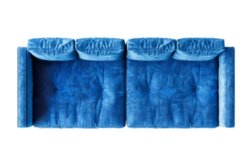 Blue Velvet Sofa Top View on Transparent Background