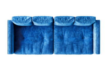 Blue Velvet Sofa Top View on Transparent Background