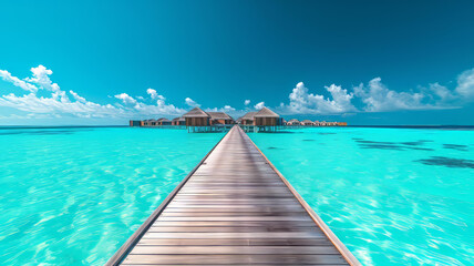 Luxory water villas with landing stage at Bahamas