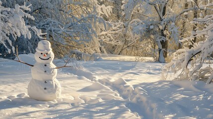 Fototapeta premium man snow scene with snowman