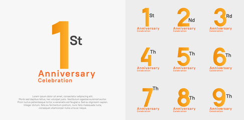 anniversary vector design set with blue and orange color for special moment celebration