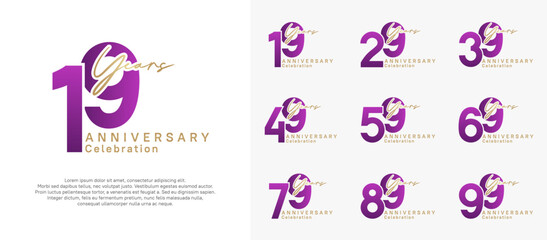 anniversary logotype vector design with purple and gold color can be use for special moment celebration