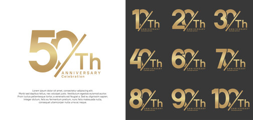 anniversary logo style vector set with slash gold color can be use for celebration